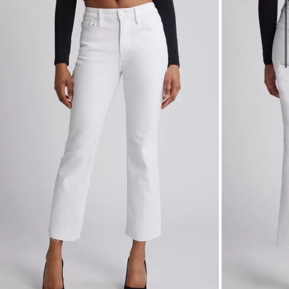 NWT Good American Good Straight High Waist White Jeans with Raw Hem